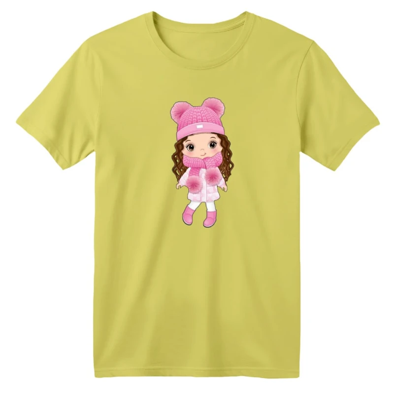 تی شرت آستین کوتاه بچگانه مدل دخترک کد ۱۵ رنگ زرد لیمویی