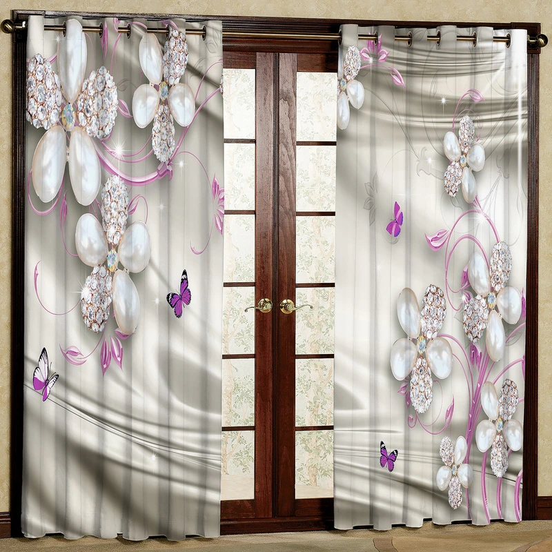 پرده مدل گل و پرووانه مخمل پانچی کد 248 سایز 140x280 سانتی متر