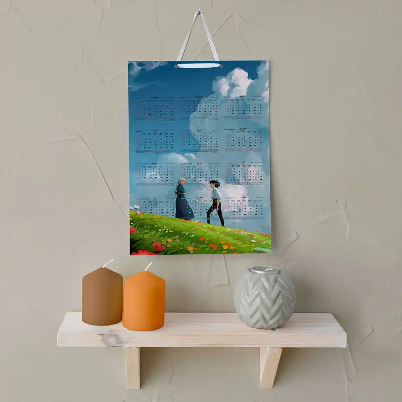 تقویم دیواری سال 1403 خندالو مدل انیمه قلعه متحرک هاول کد E2