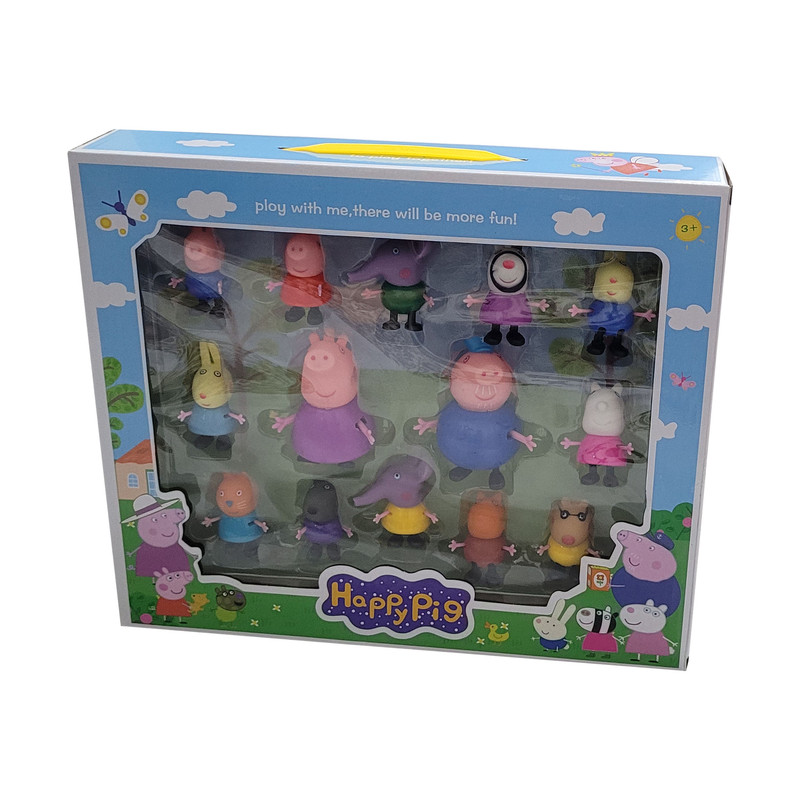 فیگور طرح پپاپیگ مدل Happy pig کد 300 مجموعه 14 عددی