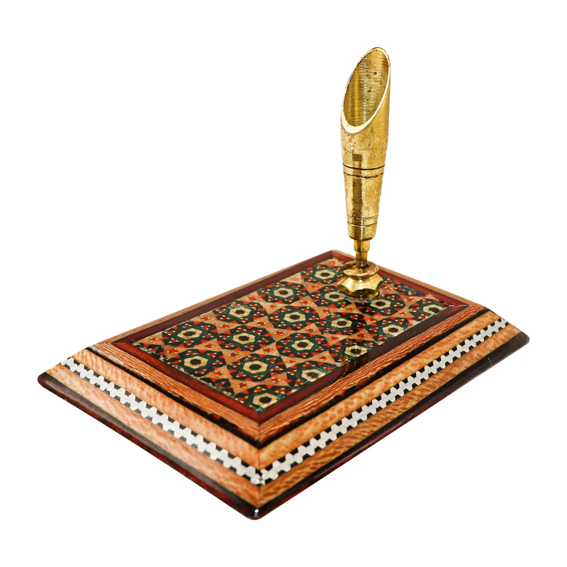 قلمدان خاتم کاری چوبی صنایع دستی فاخر مدل مستطیل طرح سنتی کد Rectangle10p7 