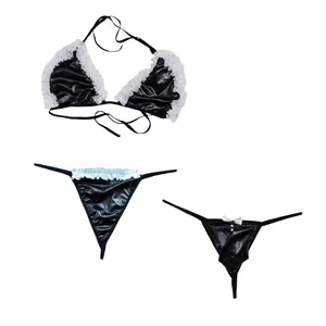 ست شورت و سوتین زنانه مدل فانتزی رنگ مشکی مجموعه 3 عددی