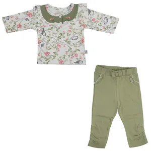 ست تی شرت و شلوار نوزادی نیلی مدل گنجشگ