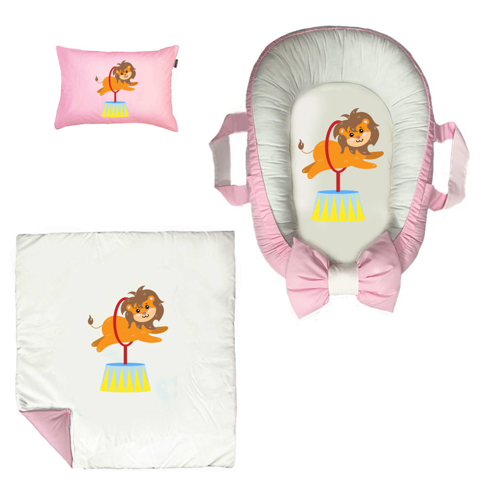سرویس خواب سه تکه نوزاد مدل گارد محافظ دار طرح بچه شیر کد 055