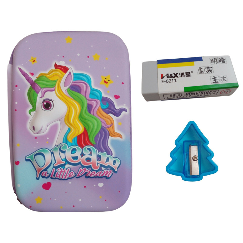 جامدادی مدل تبلتی طرح یونیکورن سه بعدی به همراه پاک کن و تراش