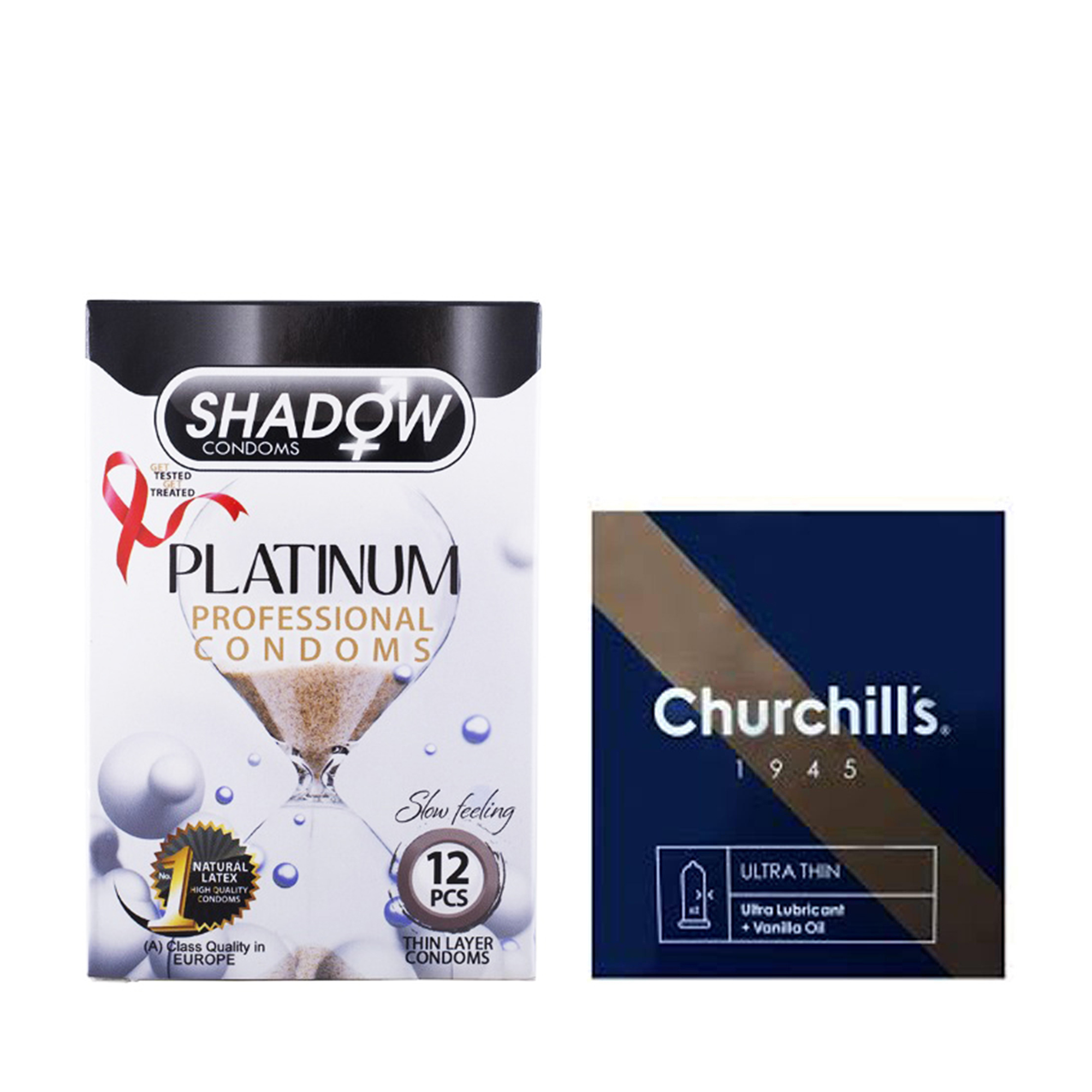 کاندوم چرچیلز مدل Ultra Thin بسته 3 عددی به همراه کاندوم شادو مدل Platinum بسته 12 عددی
