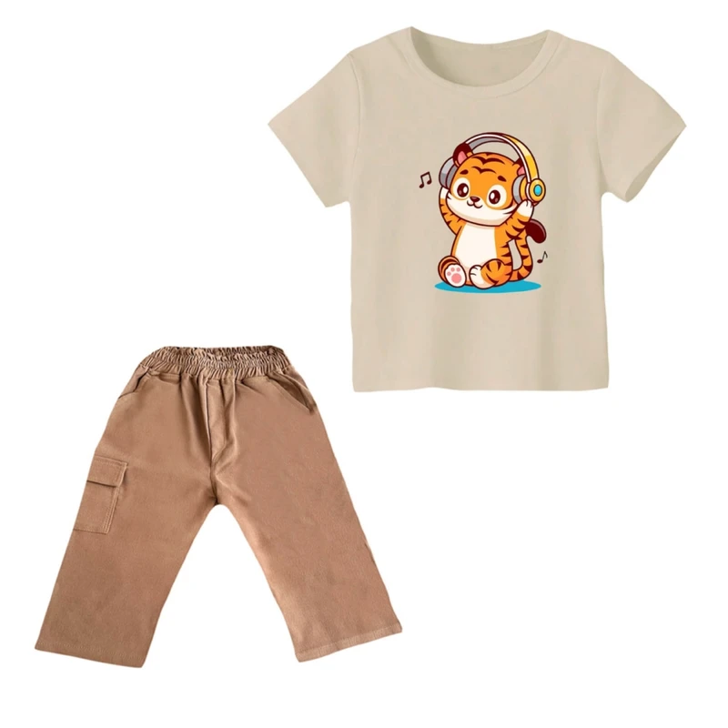 ست تی شرت و شلوارک پسرانه مدل ببر کد ۳