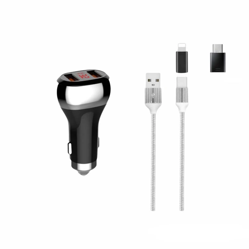 شارژر فندکی الدینیو مدل C2 به همراه کابل تبدیل microUSB/ لایتنینگ/USB-C