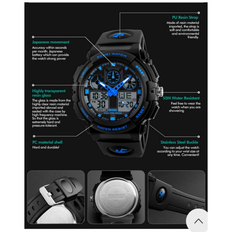 ساعت مچی عقربه ای بچگانه اسکمی مدل دو زمانه کد  sk 12