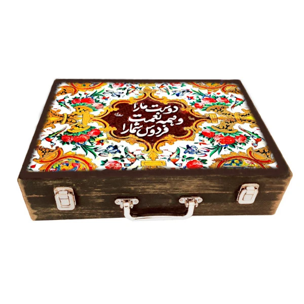 جعبه هدیه چوبی مدل چمدان طرح کاشی کد WSL542