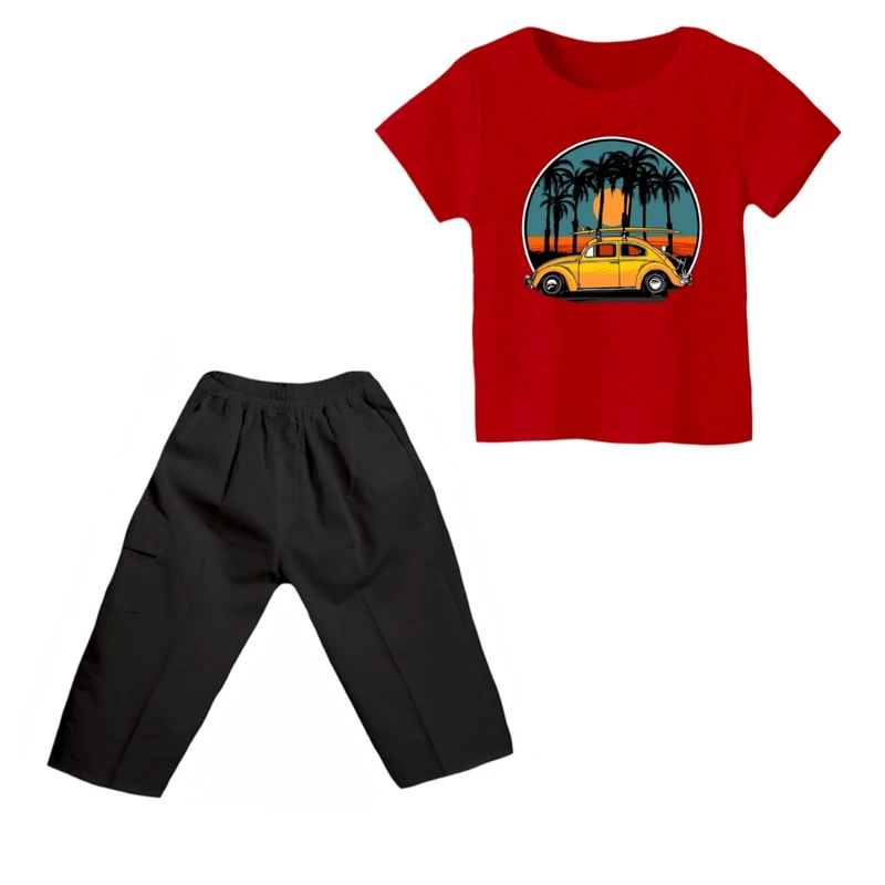 ست تی شرت و شلوارک پسرانه کد 1 رنگ قرمز