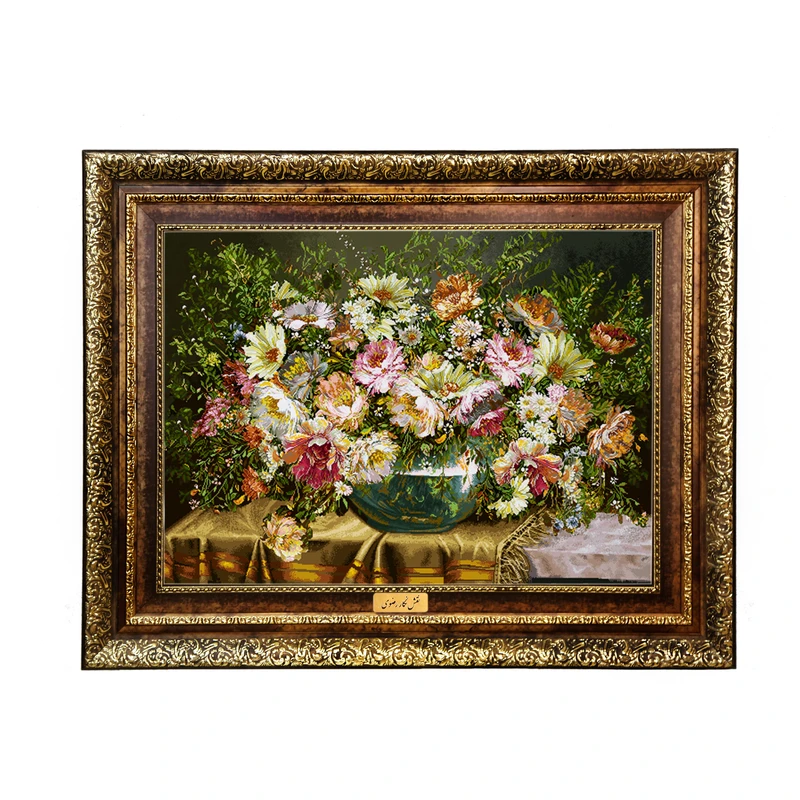 تابلو فرش ماشینی نقش نگار رضوی طرح گل کد 2422H