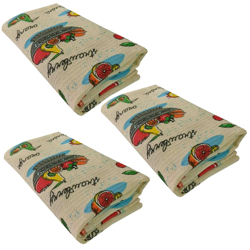 دستمال نظافت خانه و آشپزخانه پنبه‌، نخ مدل میوه ایی بسته 3 عددی