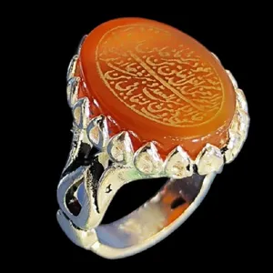 انگشتر عقیق مردانه مدل سنگ خطی رکاب دست ساز کد 668