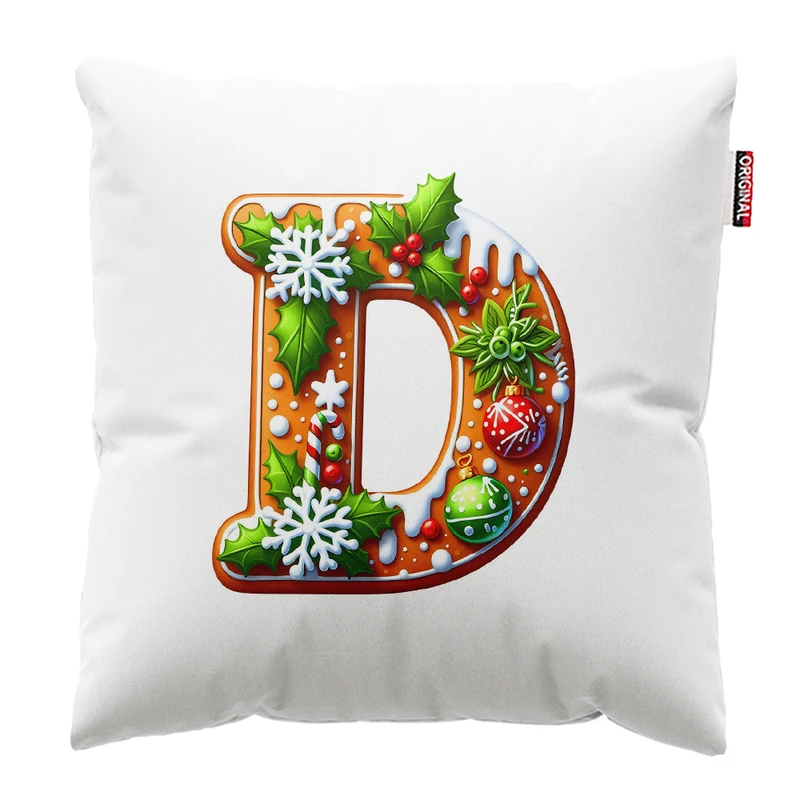 کوسن پاد آفرین مدل کریسمس طرح حرف D کد PK302706 سایز 30*30 سانتی متر 