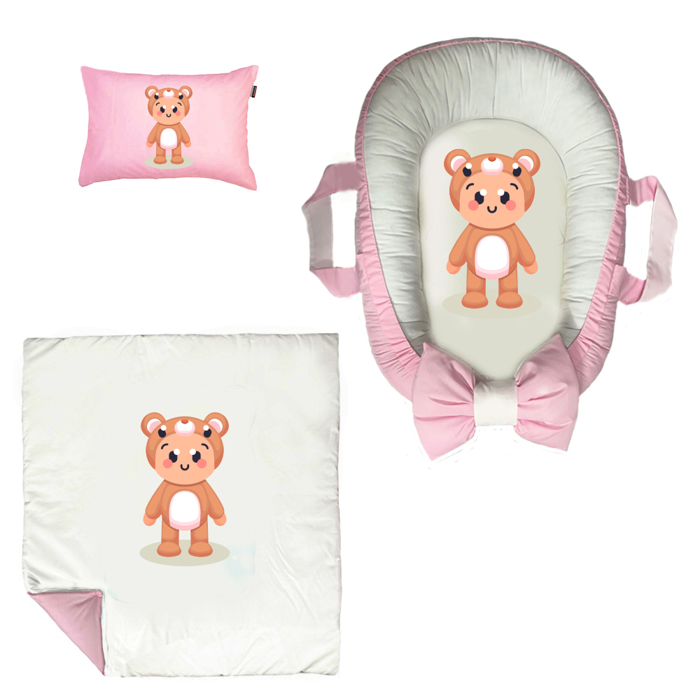 سرویس خواب سه تکه نوزاد مدل گارد محافظ دار طرح خرسی کد 0045