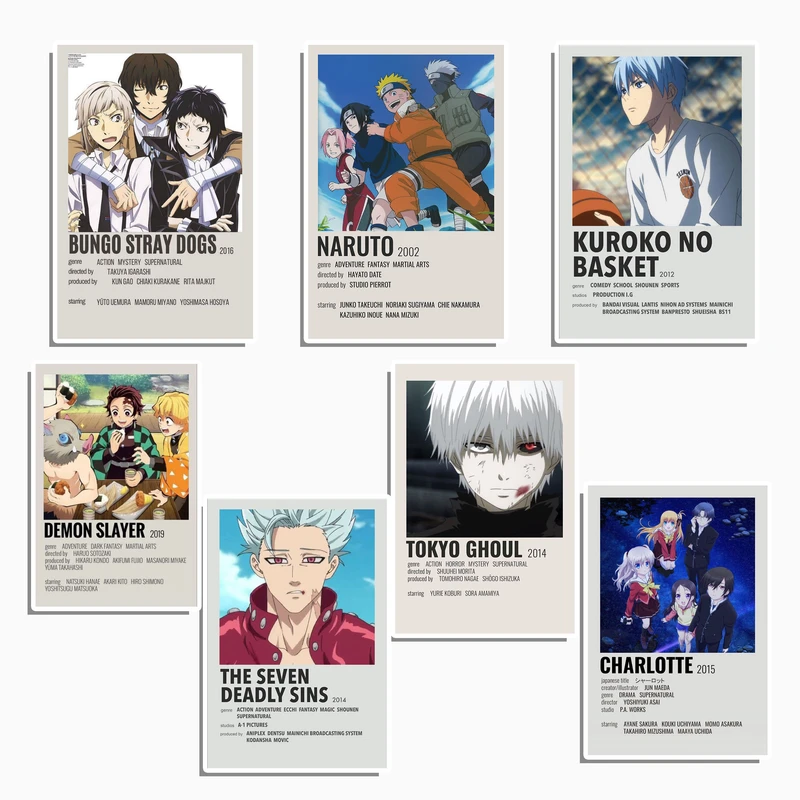 استیکر لپ تاپ و موبایل گوفی طرح پوستر انیمه های معروف مجموعه 7 عددی 