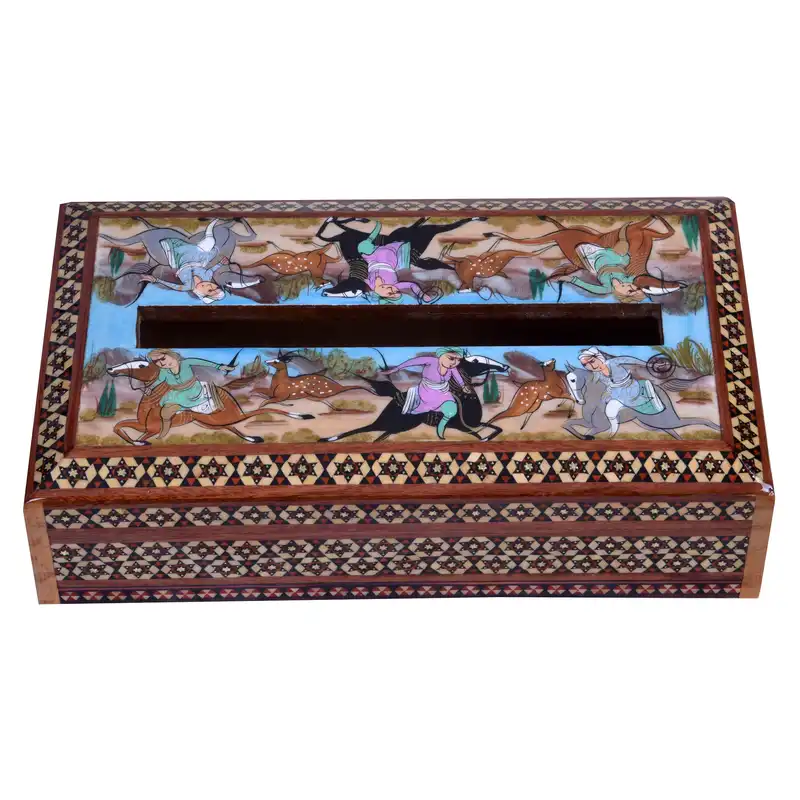 جعبه دستمال کاغذی خاتم کاری طرح مینیاتور کد ol-26