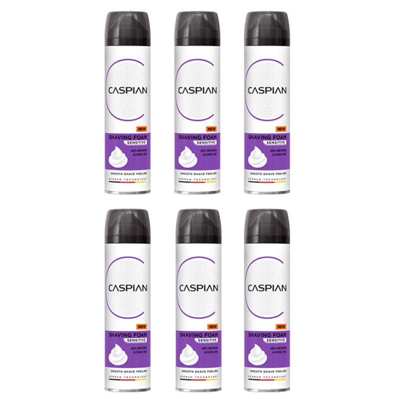 فوم اصلاح کاسپین مدل  مدل Sensitive Skin حجم 200 میلی لیتر بسته 6 عددی 