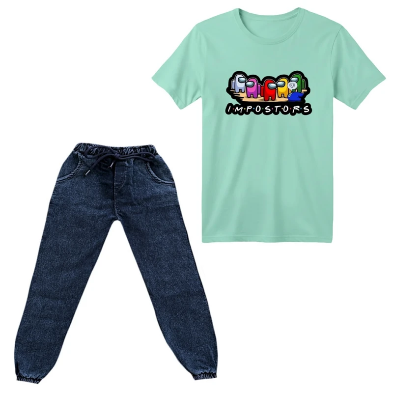 ست تی‌شرت آستین کوتاه و شلوار پسرانه مدل امانگ آس کد 1 