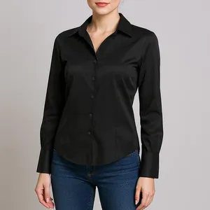 شومیز آستین بلند یقه برگردان زنانه نیزل مدل 1105 رنگ مشکی