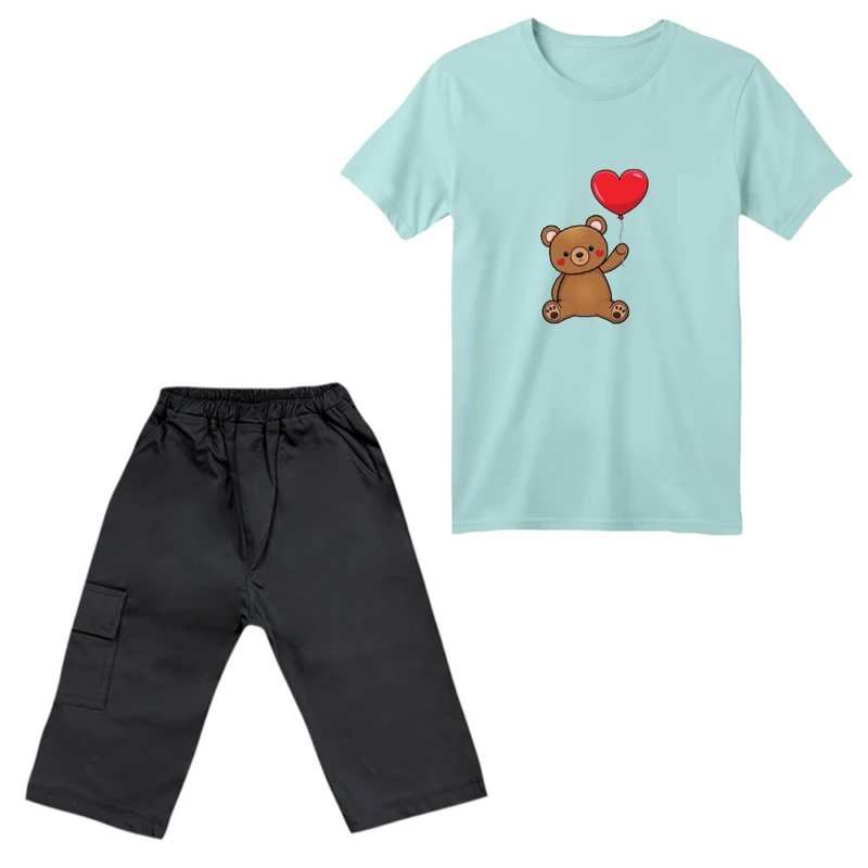 ست تی‌شرت آستین کوتاه و شلوارک پسرانه مدل تدی کد 01