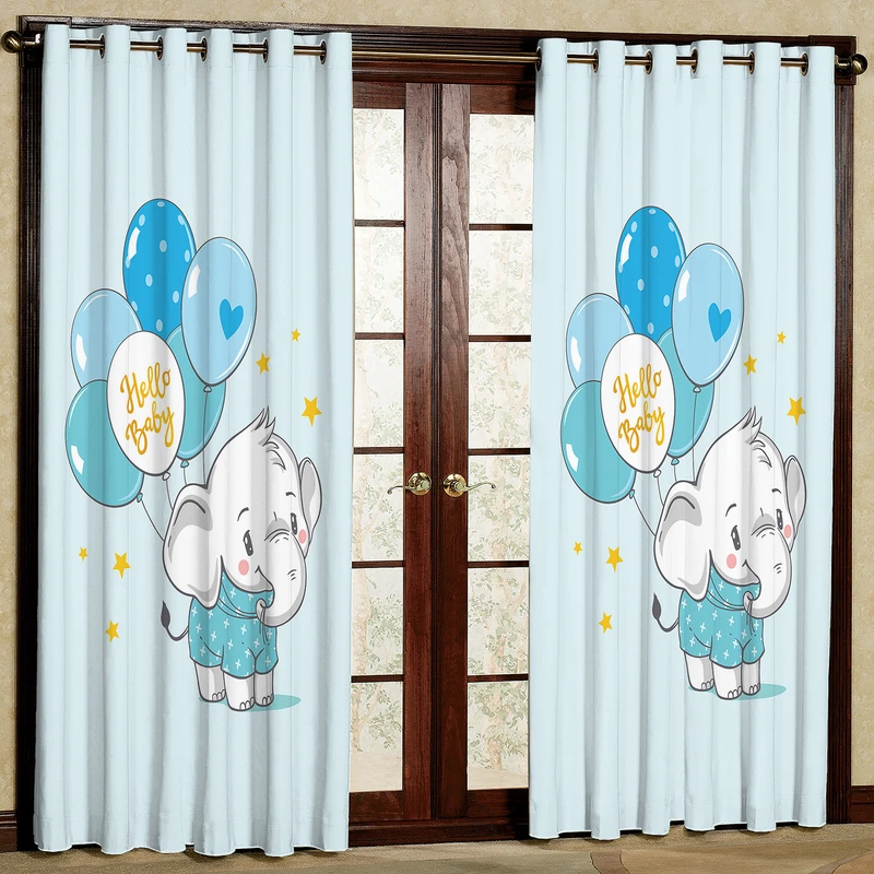 پرده مدل فیل و بادکنک مخمل پانچی کد 1743 سایز 140x280 سانتی متر