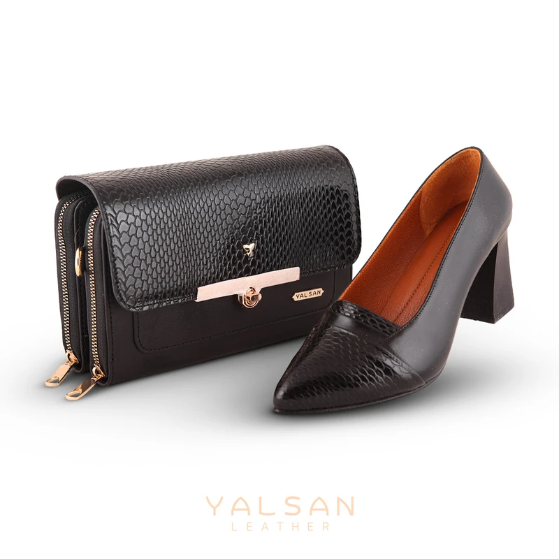 عکس شماره 8 : ست کیف و کفش زنانه چرم یلسان مدل لیندا کد tara-mrv-912-zrk