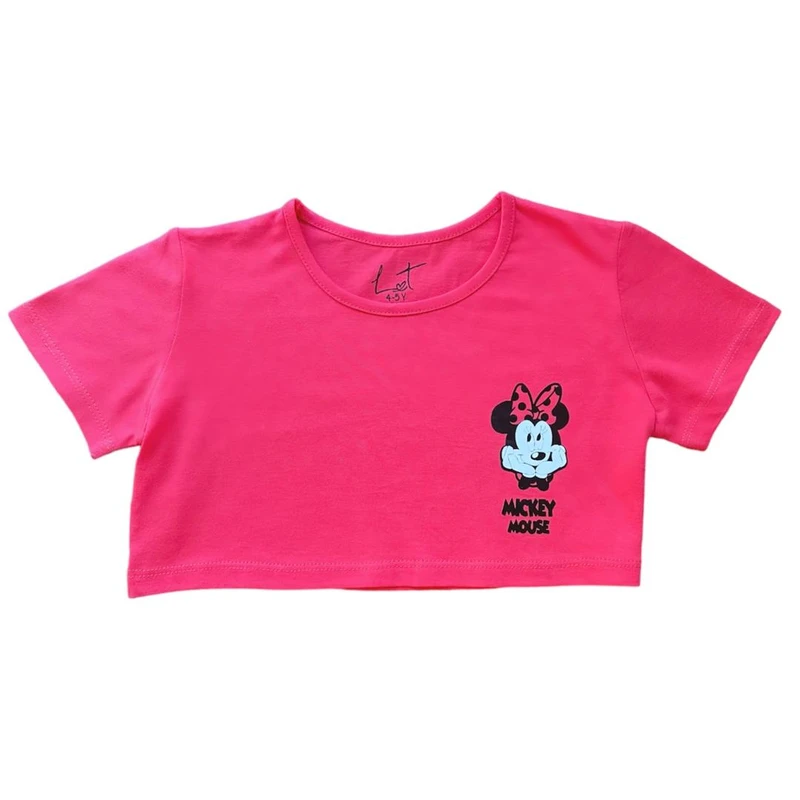 کراپ تی‌شرت آستین کوتاه دخترانه لینتل مدل مینی