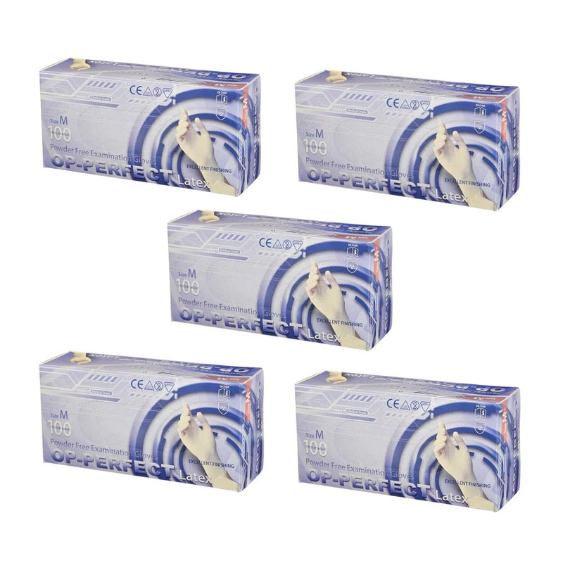 دستکش لاتکس غیر پودری مدل OP-PERFECT سایز متوسط (M) بسته 5 بسته 100 عددی