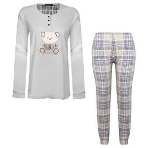 ست بلوز و شلوار زنانه لین مدل تدی نخ پنبه کد 5196-151