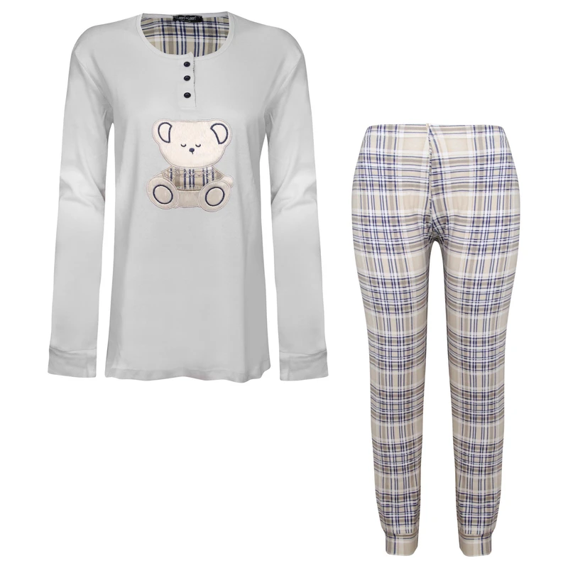 ست بلوز و شلوار زنانه لین مدل تدی نخ پنبه کد 5196-151