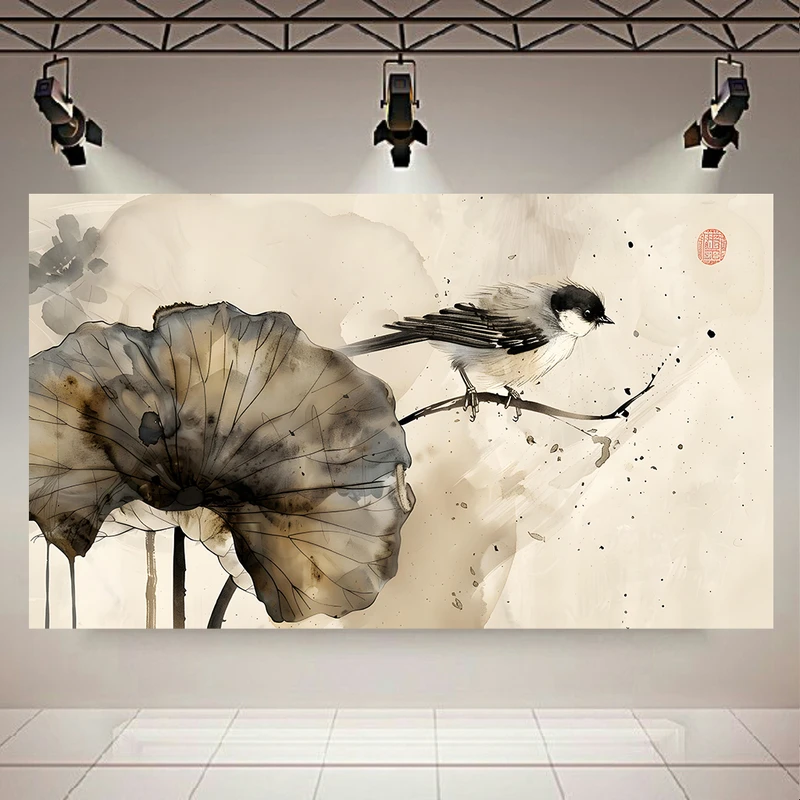 تابلو بوم طرح مخمل مدرن مدل پرنده و برگ کد AR302504