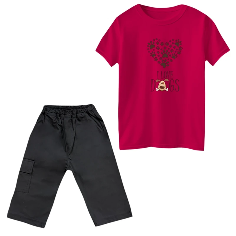 ست تی‌شرت و شلوارک پسرانه مدل سگ دوست داشتنی