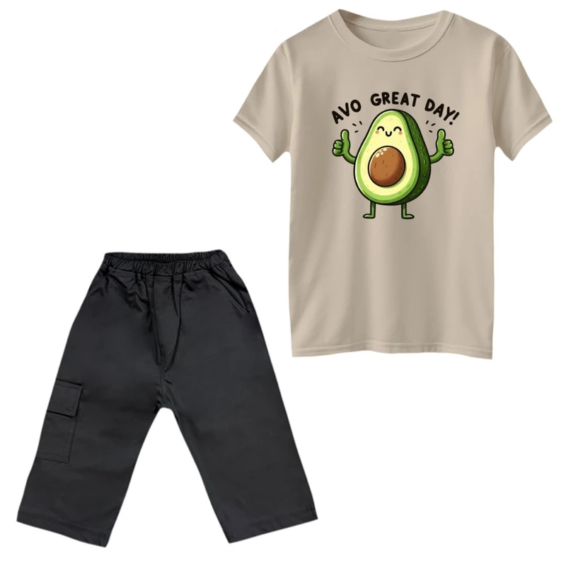 ست تی‌شرت و شلوارک پسرانه مدل آووکادو خوشحال