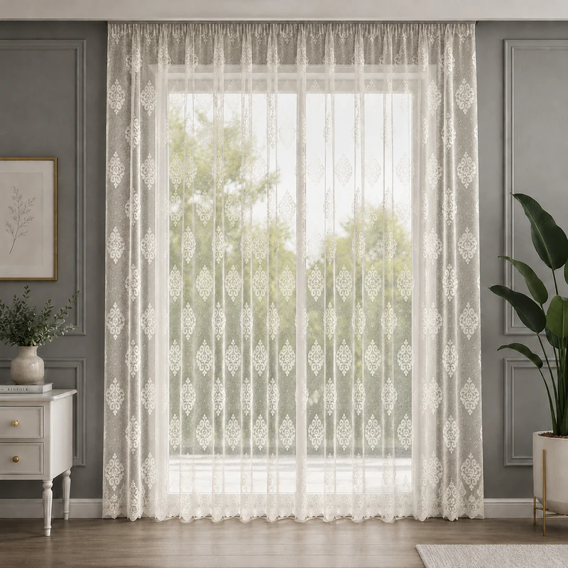 پرده تیکو دکو مدل دوخت ساده تور راشل کادکا ورسای دالبوردار  سایز 280 × 300 سانتی‌متر