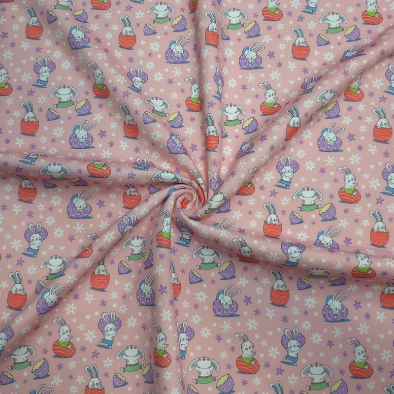 پارچه لباس عرض 1.5 متر مدل تریکو دورس کره ای طرح خرگوش رنگ صورتی چرک