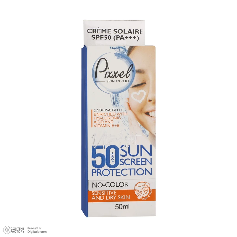 عکس شماره 18 : کرم ضدآفتاب بی-رنگ پیکسل spf50 مدل sensitive، مناسب پوست-های خشک و حساس، حجم 50 میلی-لیتر