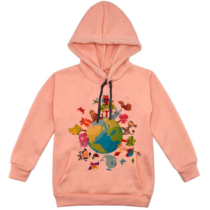 هودی پسرانه مدل کره زمین F21 رنگ گلبهی