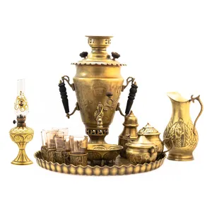 سرویس سماور ذغالی 14 پارچه برنجی مدل سوزنی کد 3207