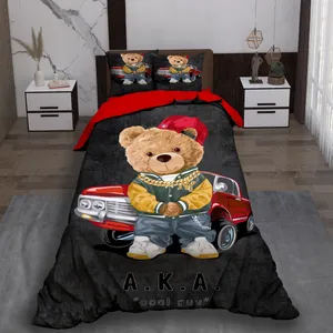 سرویس روتختی مدل خرس و ماشین قرمز یک نفره 5 تکه