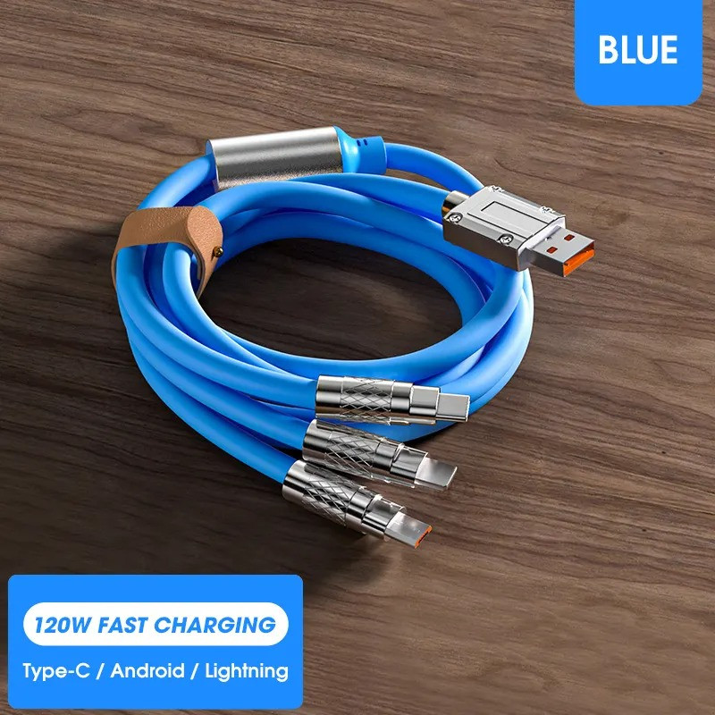 کابل تبدیل USB به micro USB / لایتنینگ / USB-C پسنجر لاین مدل 3in1 ZINC ALLOY 120W طول 1.2 متر