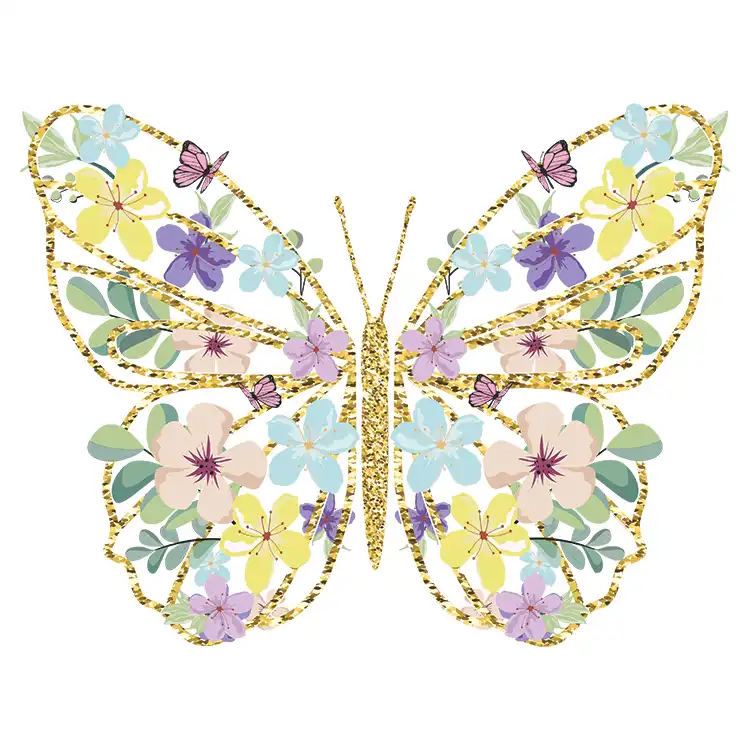 استیکر پارچه و لباس مدل دی تی اف طرح پروانه گل کد H15.174 مجموعه 4 عددی