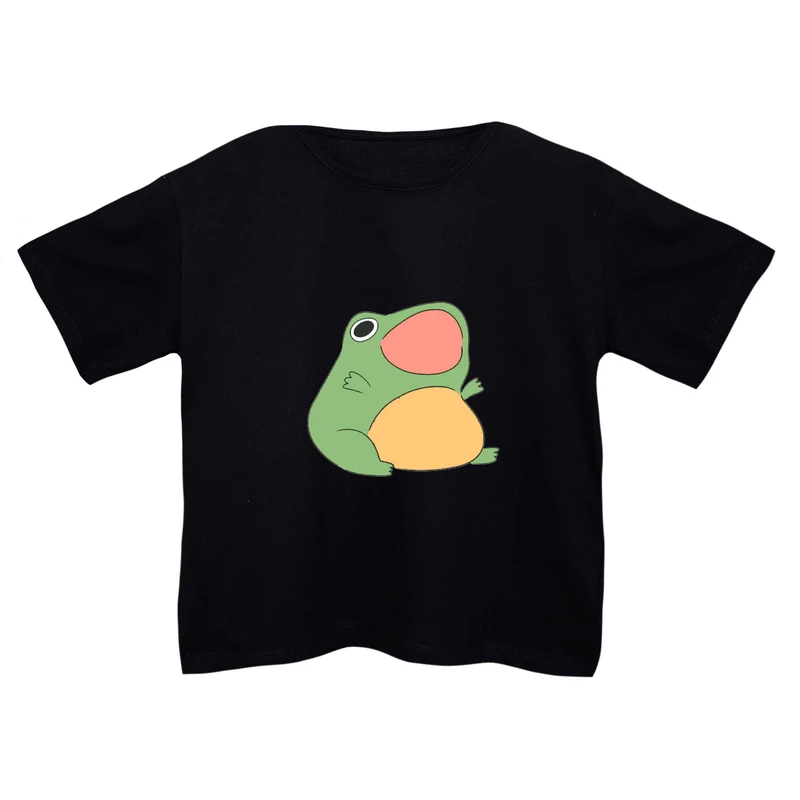 کراپ‌تی شرت آستین کوتاه زنانه مدل قورباغه دهن گشاد