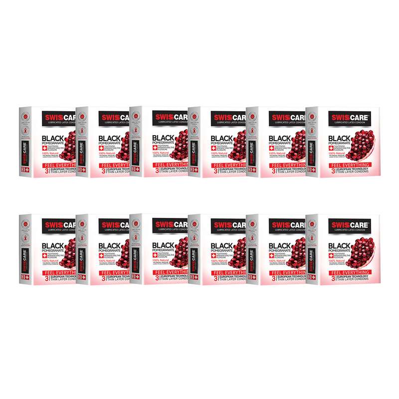 کاندوم سوئیس کر مدل BLACK POMEGRANATE مجموعه 12 عددی