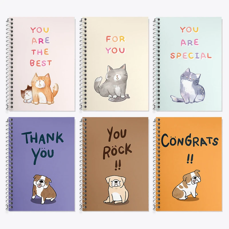 دفتر زبان 50 برگ خندالو مدل دو خط طرح گربه و سگ کد 42 مجموعه 6 عددی