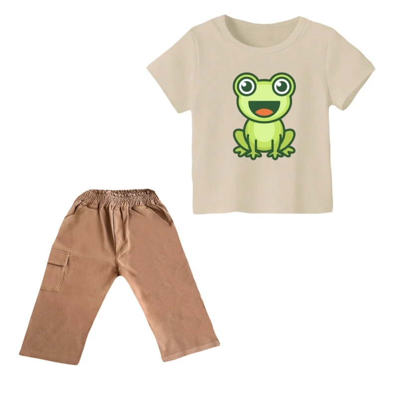 ست تی شرت و شلوارک پسرانه مدل غورباقه کد ۵ رنگ کرم