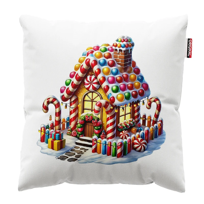 کوسن پاد آفرین مدل کریسمس طرح خانه شکلاتی کد PK302646 سایز 30*30 سانتی متر 