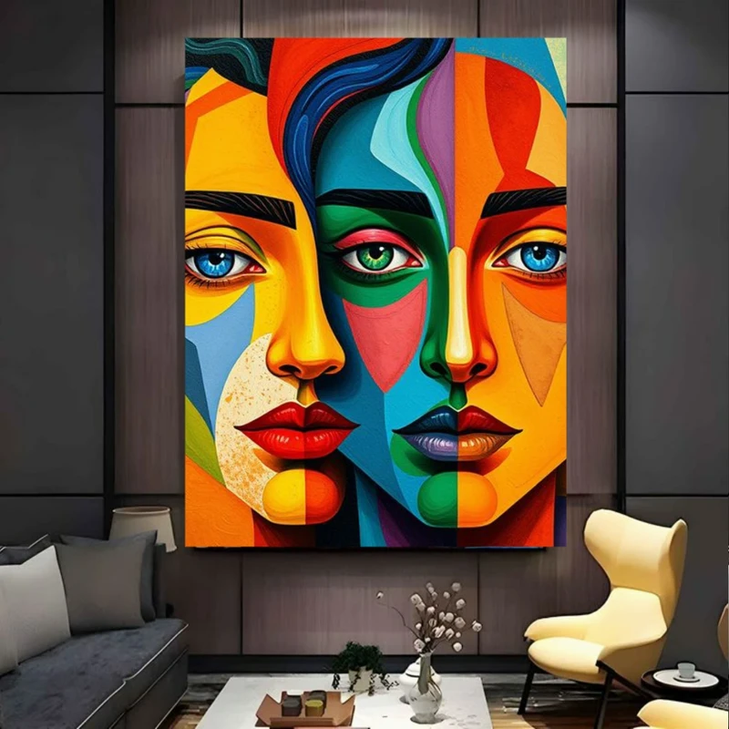 پوستر طرح کوبیسم چهره مدل چشمان غمگین کد FP106369