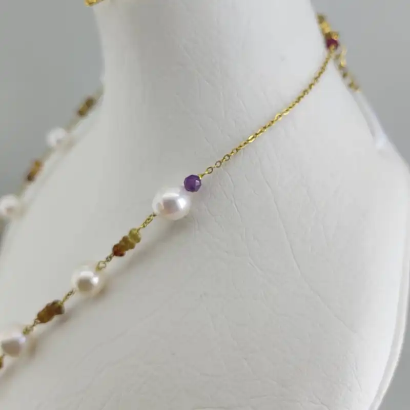 گردنبند زنانه مدل سنگ مروارید و زیرکن کد 2280